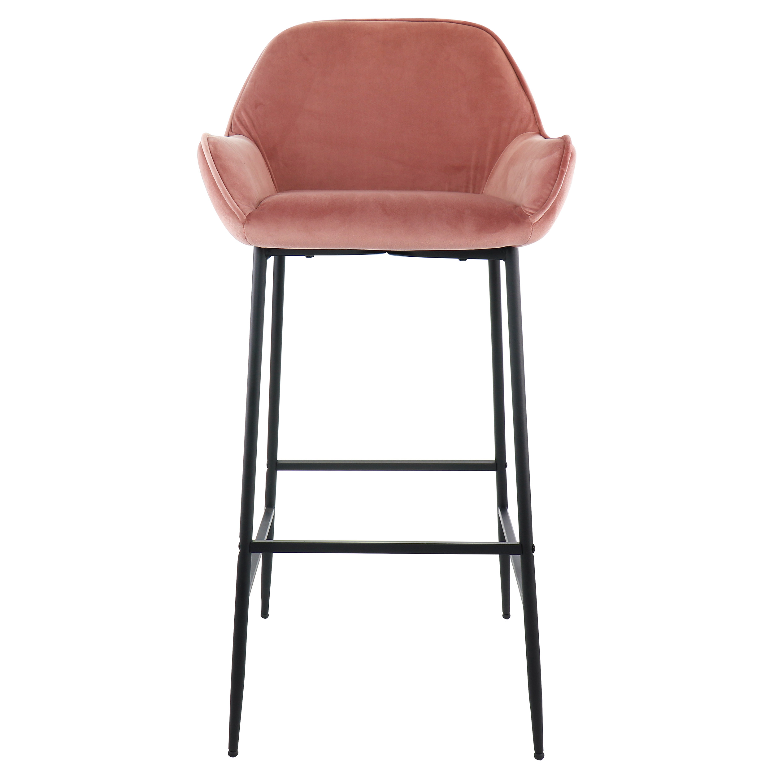 Elama 2 Piece Velvet Bar Stool in Blush Pink with Black Legs