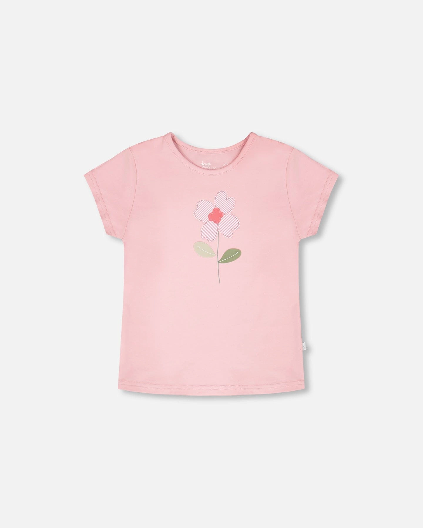 Deux par Deux Girls Organic Cotton Floral Appliqué Short Sleeve T-Shirt