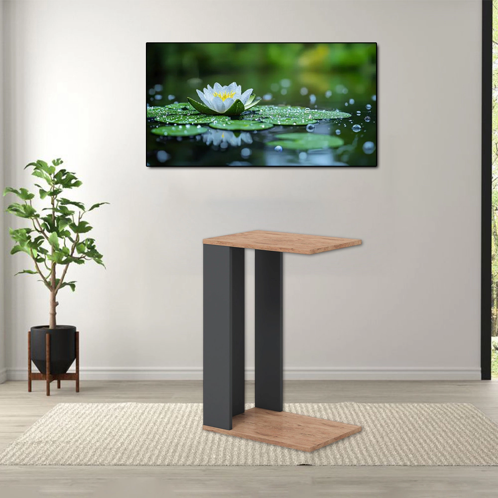 Hivvago Mobile C-Shaped End Table with 2 Tiers, Storage Shelf, and Lockable Wheels