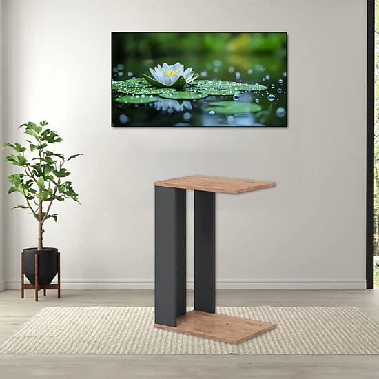 Hivvago Mobile C-Shaped End Table with 2 Tiers, Storage Shelf, and Lockable Wheels