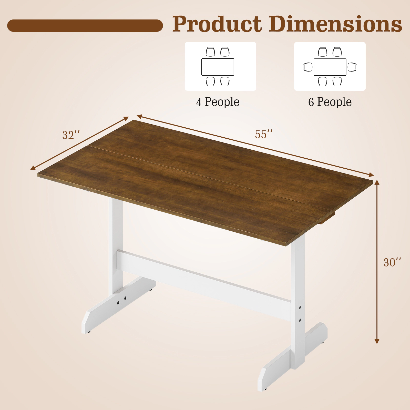 LJG 55 Inch Dining Table for 4-6 People Rectangular Kitchen Table with Solid Wood Trestle Base