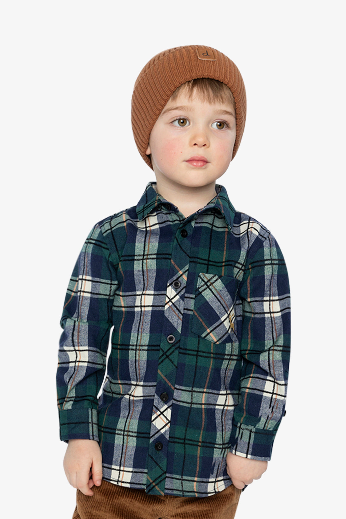 Deux par Deux Boys Long Sleeve Button-Front Plaid Shirt