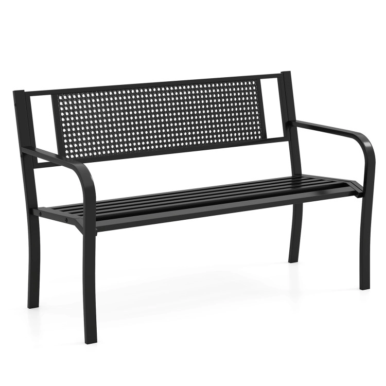 Hivvago 50 Inches Garden Bench With Patterned Backrest And Curved Armrests-Black