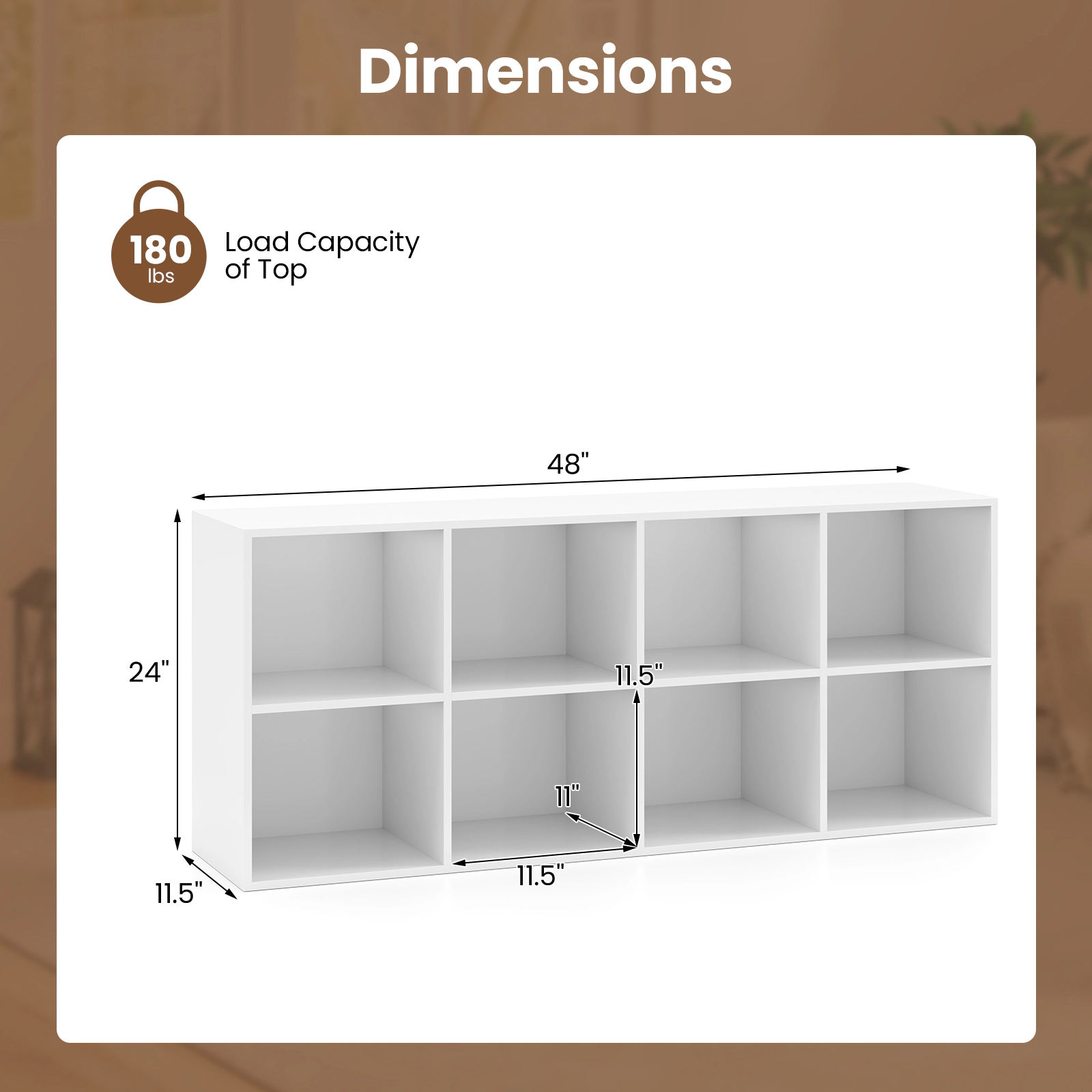 SUGIFT 8-Cube White 48-in Wide Cube Storage Organizer Bookshelf with 180-lb Top and 2 Anti-Tipping Kits