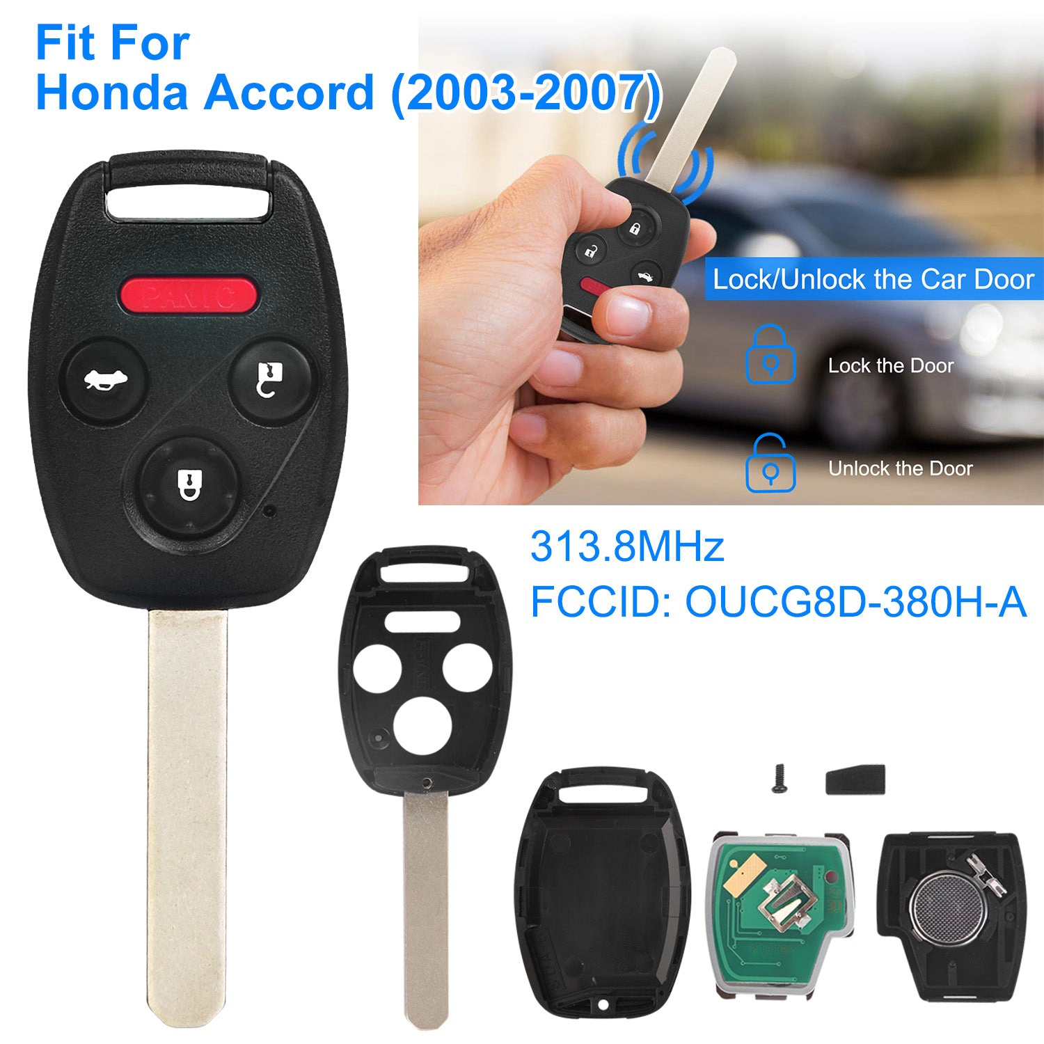 GBruno Remote Key Fob Shell For Honda Accord 2003-2007