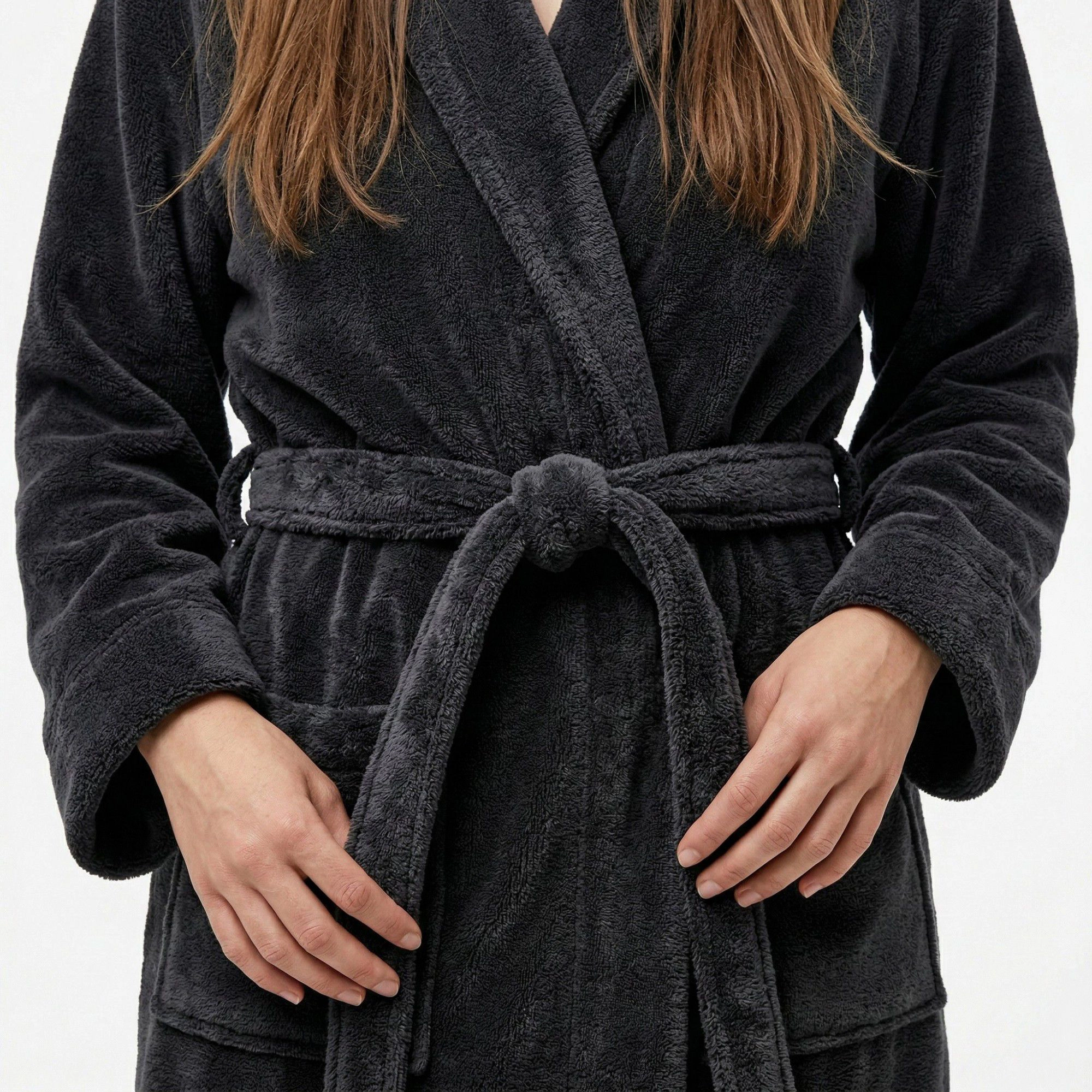 Anna-Kaci Women's Plush Shawl Collar Long Bathrobe Full Length Wrap Adjustable Waist Tie Sleeves and Front Pockets