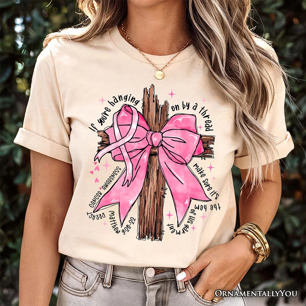 OrnamentallyYou Womens Breast Cancer Awareness Pink Bow Cross T-Shirt