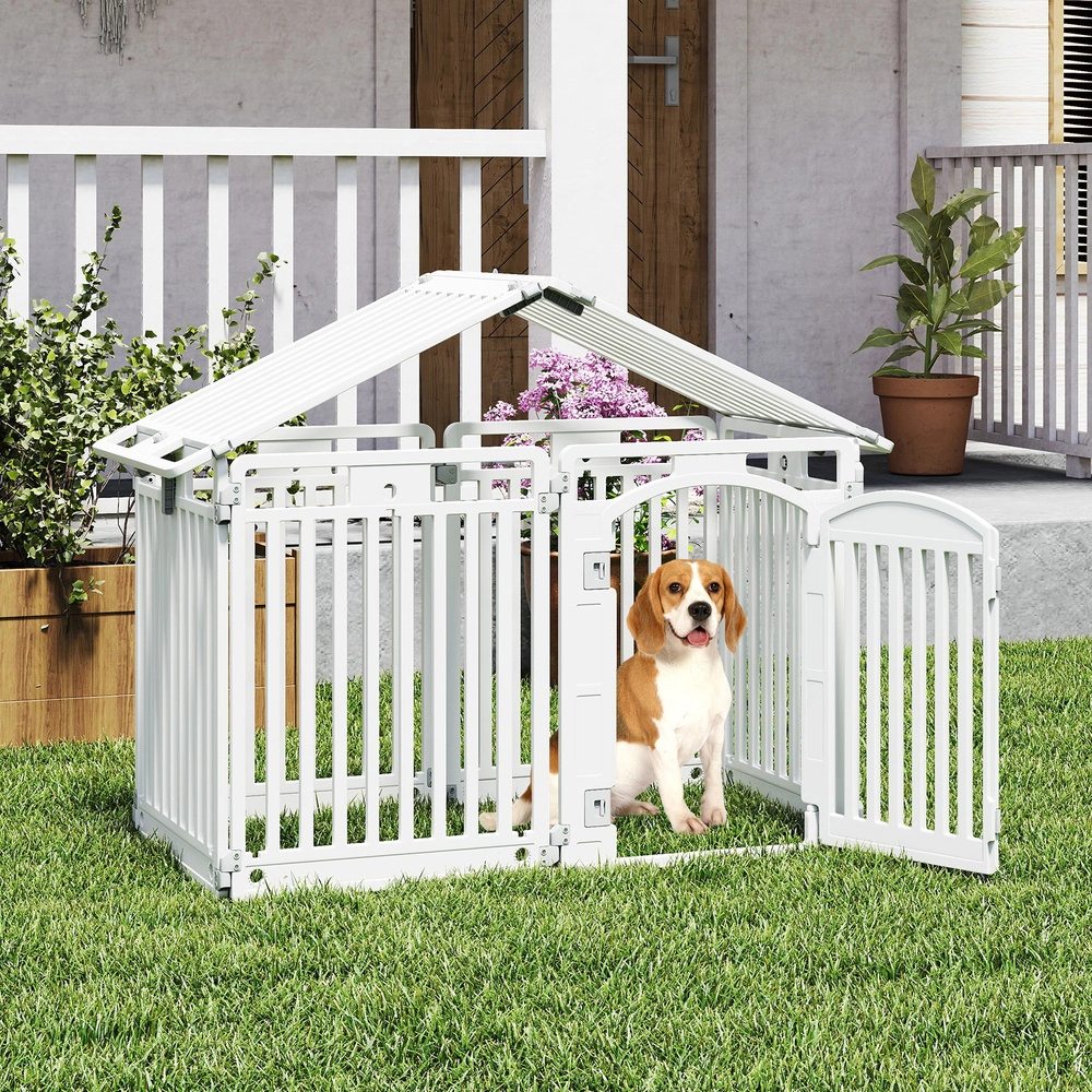 SUGIFT White 8-Panel 32-in Tall Plastic Dog Playpen Puppy Pen with Locking Door and HDPE Panels