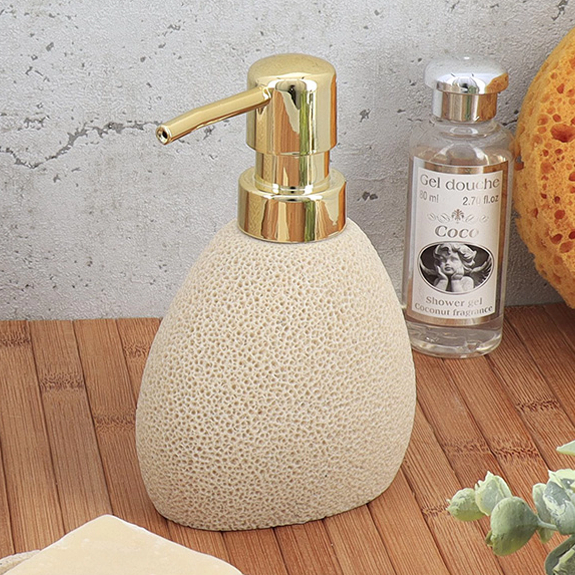 Evideco French Home Goods Sea Sponge Texture Polyresin Soap Dispenser, 7 oz
