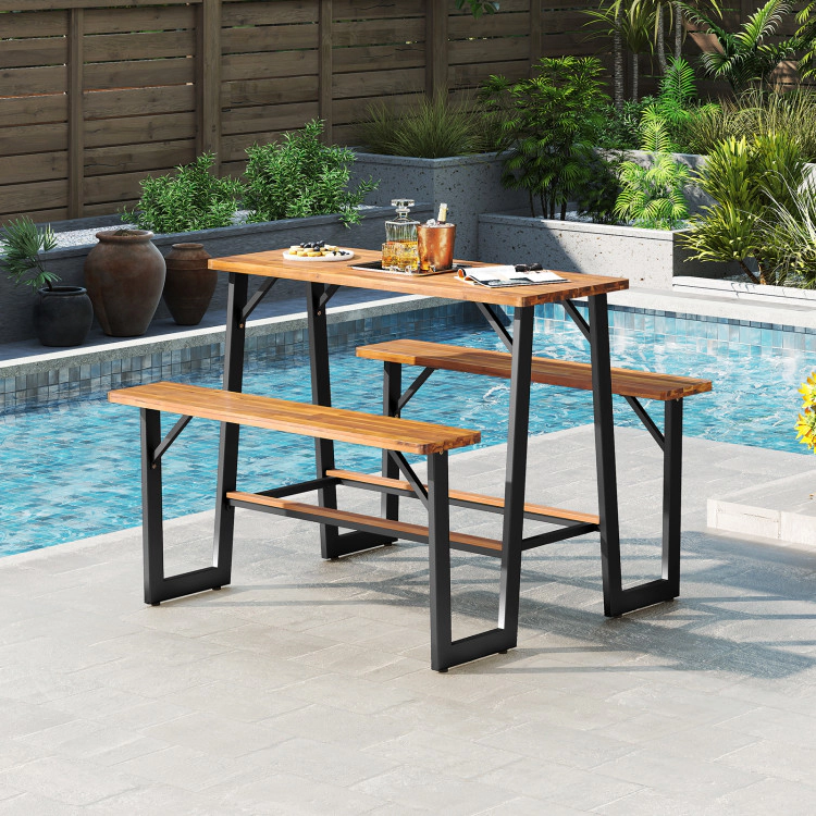 Hivvago Patio Picnic Table Bench Set With Acacia Wood Tabletop And Benchtop