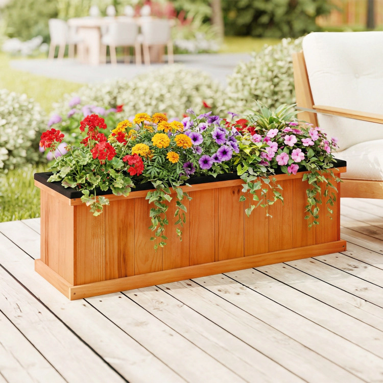 Hivvago Wooden Raised Garden Bed with Drainage Holes and Liner Solid Fir Wood Planter Box