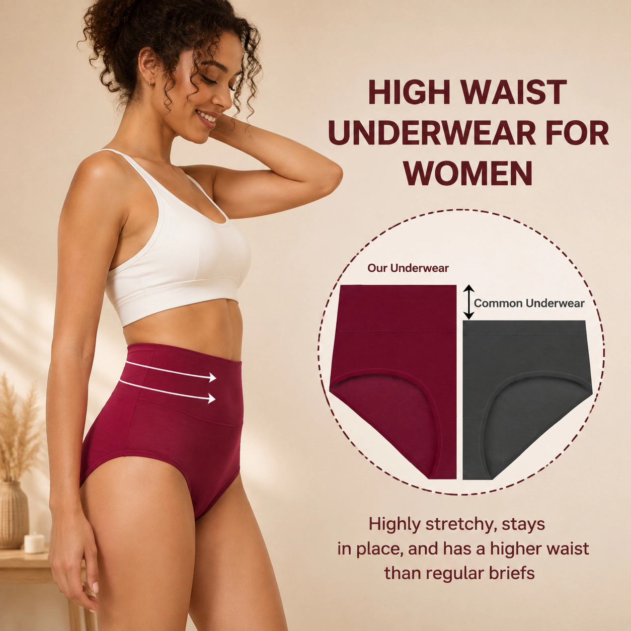 WZK Womens 5-Pack High Waisted Soft Cotton Underwear