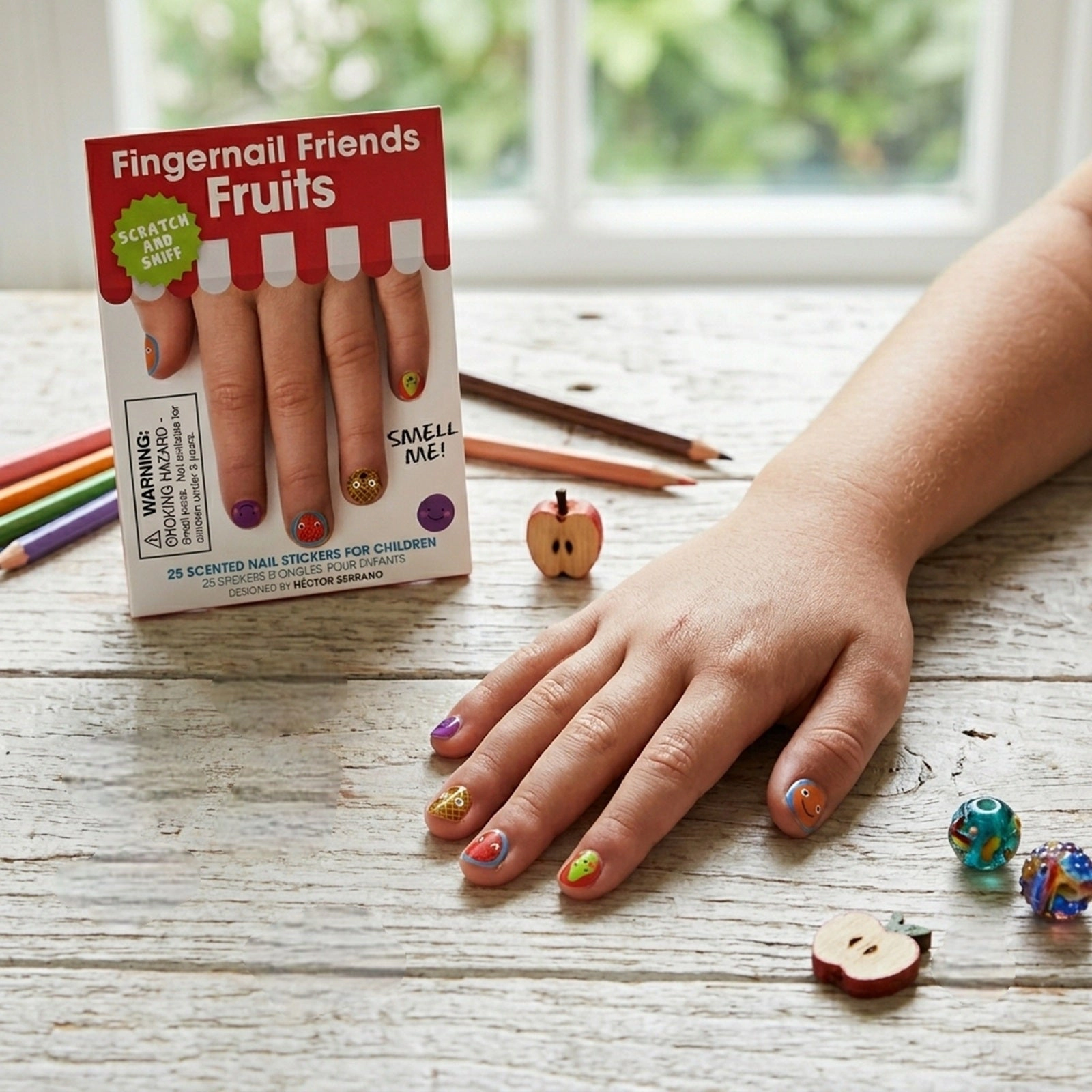 Wrapables Fingernail Friends Colorful Nail Stickers Scented Nail Stickers, Fruits Scratch & Sniff (50 Stickers)