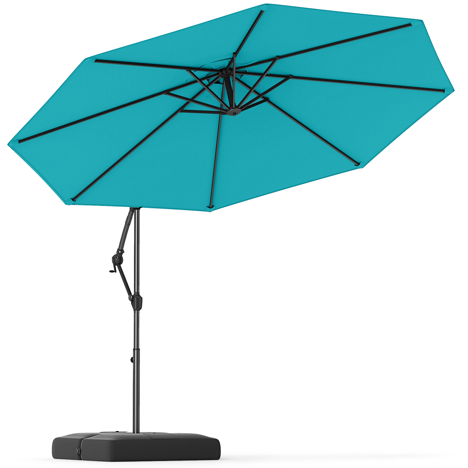 SUGIFT 10-ft Turquoise Offset Cantilever Patio Umbrella with Base Infinite Tilt and 360-Degree Rotation