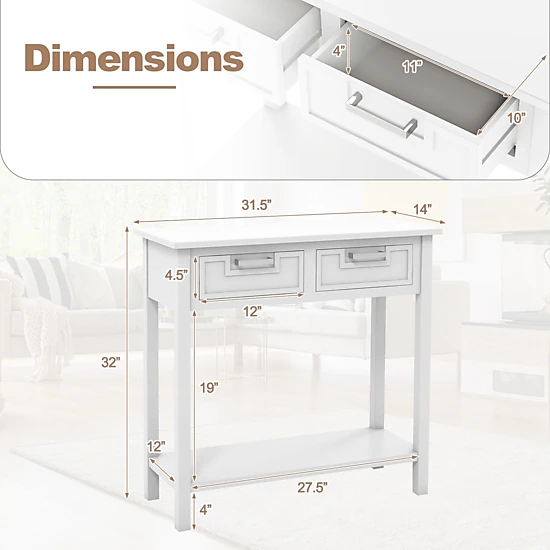 SlickBlue Narrow Console Table with Drawers and Storage Shelf