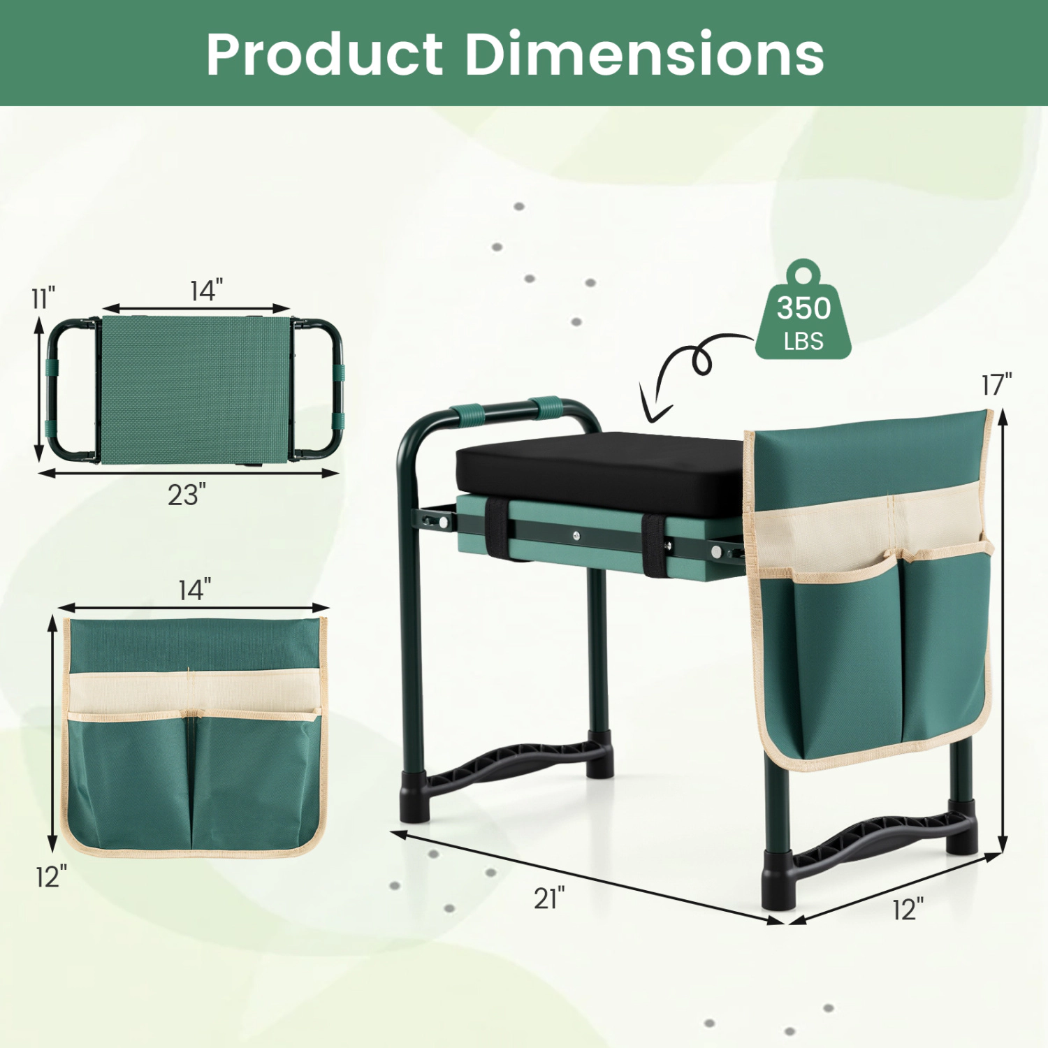 LJG Garden Kneeler and Seat Foldable Gardening Stool with Wide EVA Foam Padding