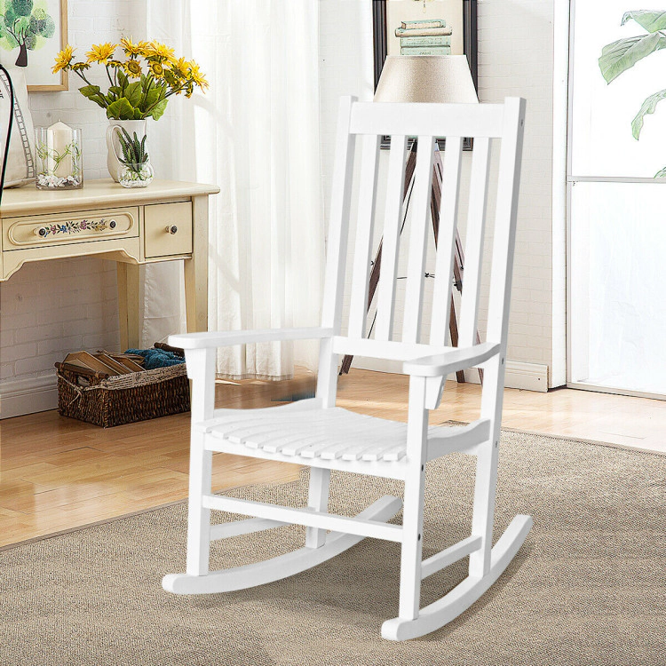 Hivvago Indoor Outdoor Wooden High Back Rocking Chair