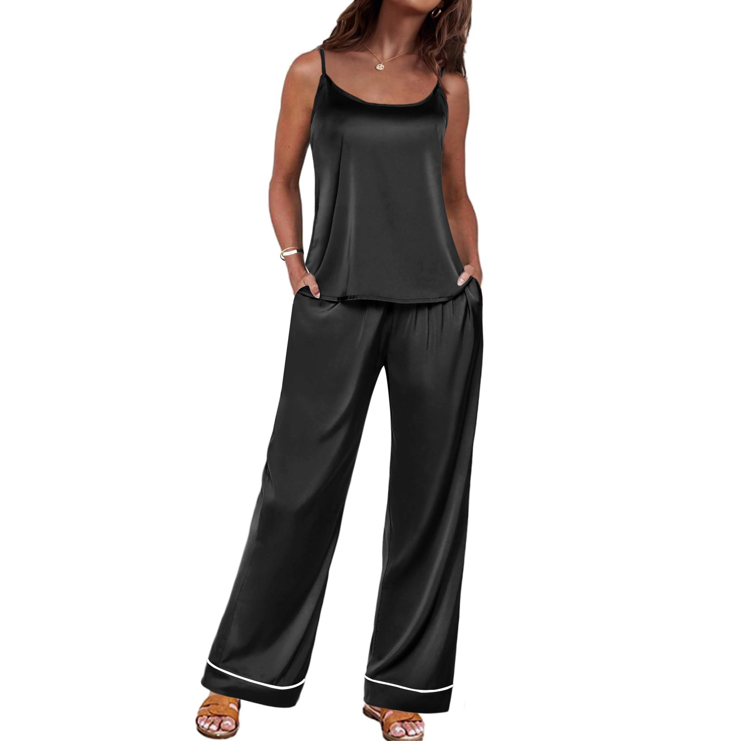 Ekouaer Women Pajamas Sleeveless Pjs Set 2 Piece Summer Loungewear Sleepwear with Pockets