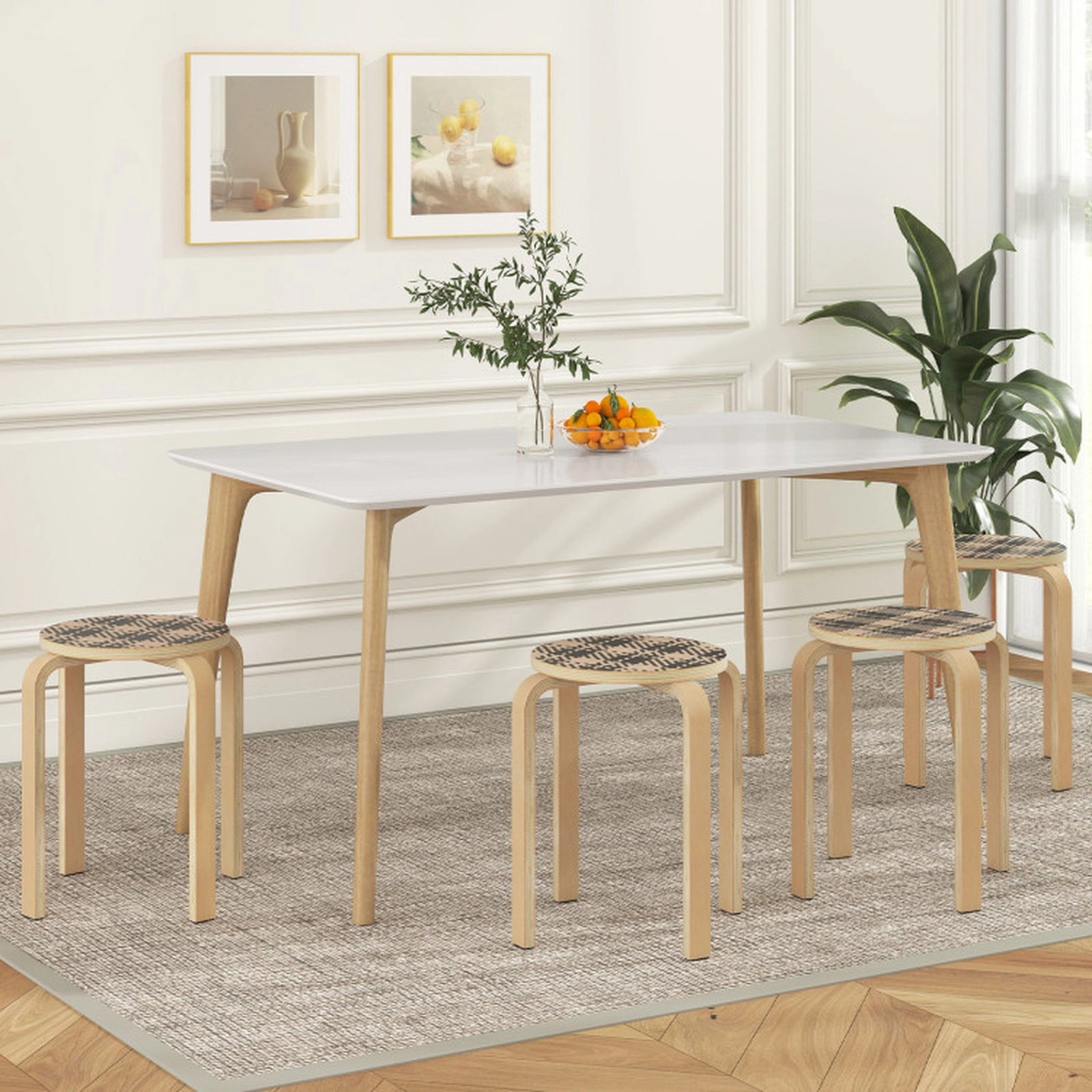 SUGIFT Set of 4 18-in Stackable Bentwood Dining Chairs 265-Lb Capacity Round Seat Natural/Dark Brown/Black/Walnut Yellow