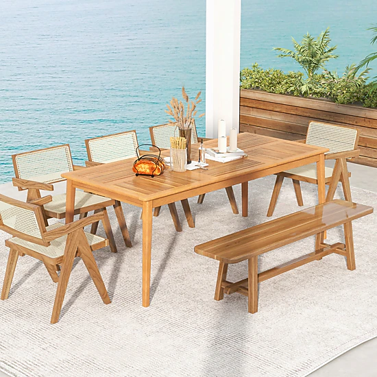 SUGIFT 8-Piece Gray PE Rattan Patio Sectional Set with Storage Box and Glass Table