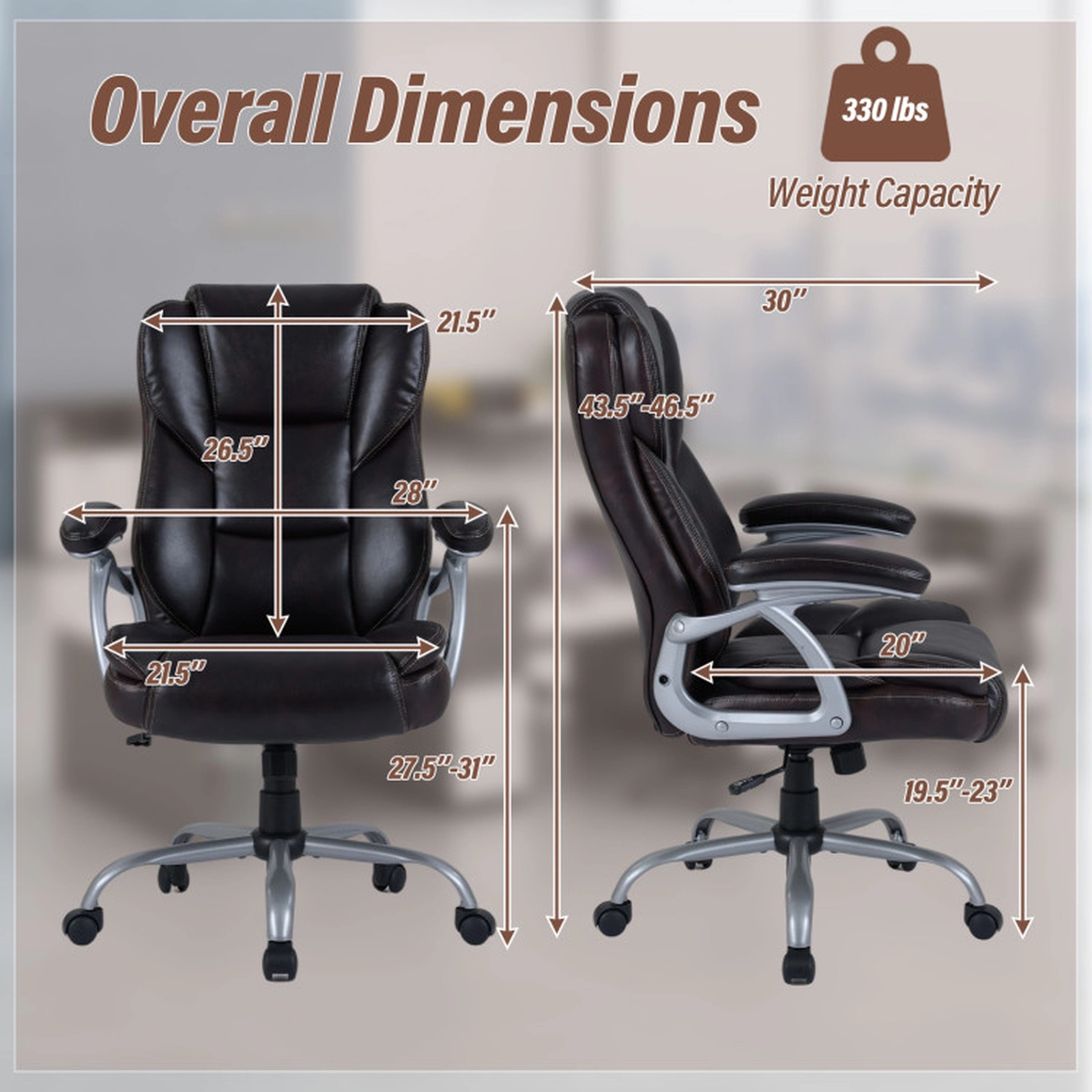 SUGIFT Executive Office Chair Leather Computer Desk Chair 330-Lb Capacity Adjustable Seat Height with Padded Seat