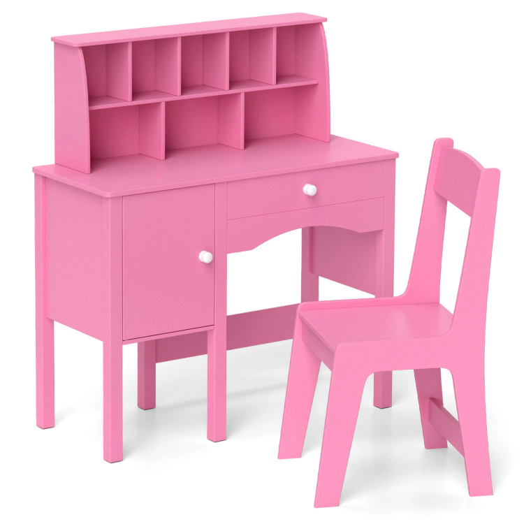 Hivvago Kids Study Desk And Chair Set With Chair Hutch And Storage Cabinet For 3+ Years Old