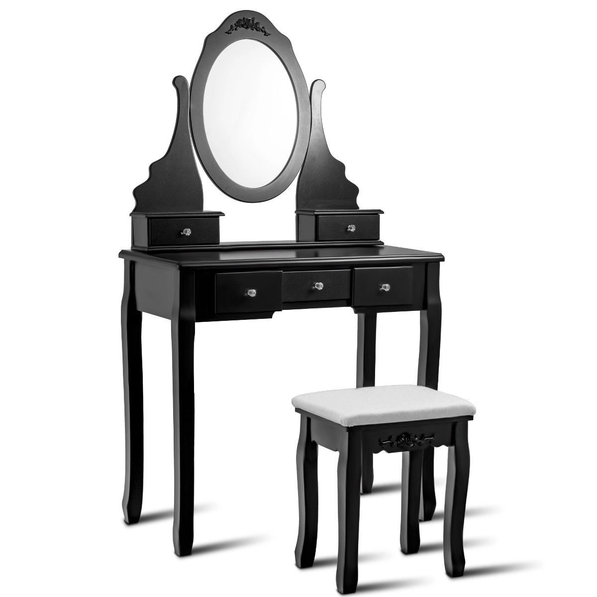 SlickBlue Mirrored Vanity Table Set with Stool and 5 Storage Drawers