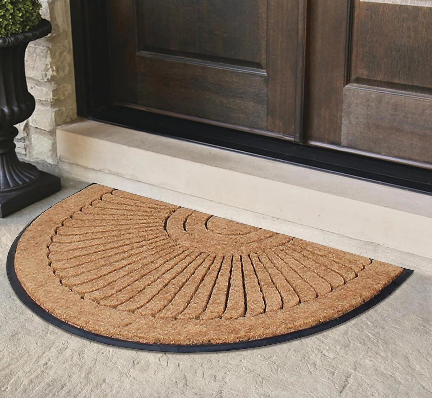 A1HC Half-Round Coir Door Mat 36x72 Inches Heavy Duty Non-Slip Durable Sunburst Semicircle