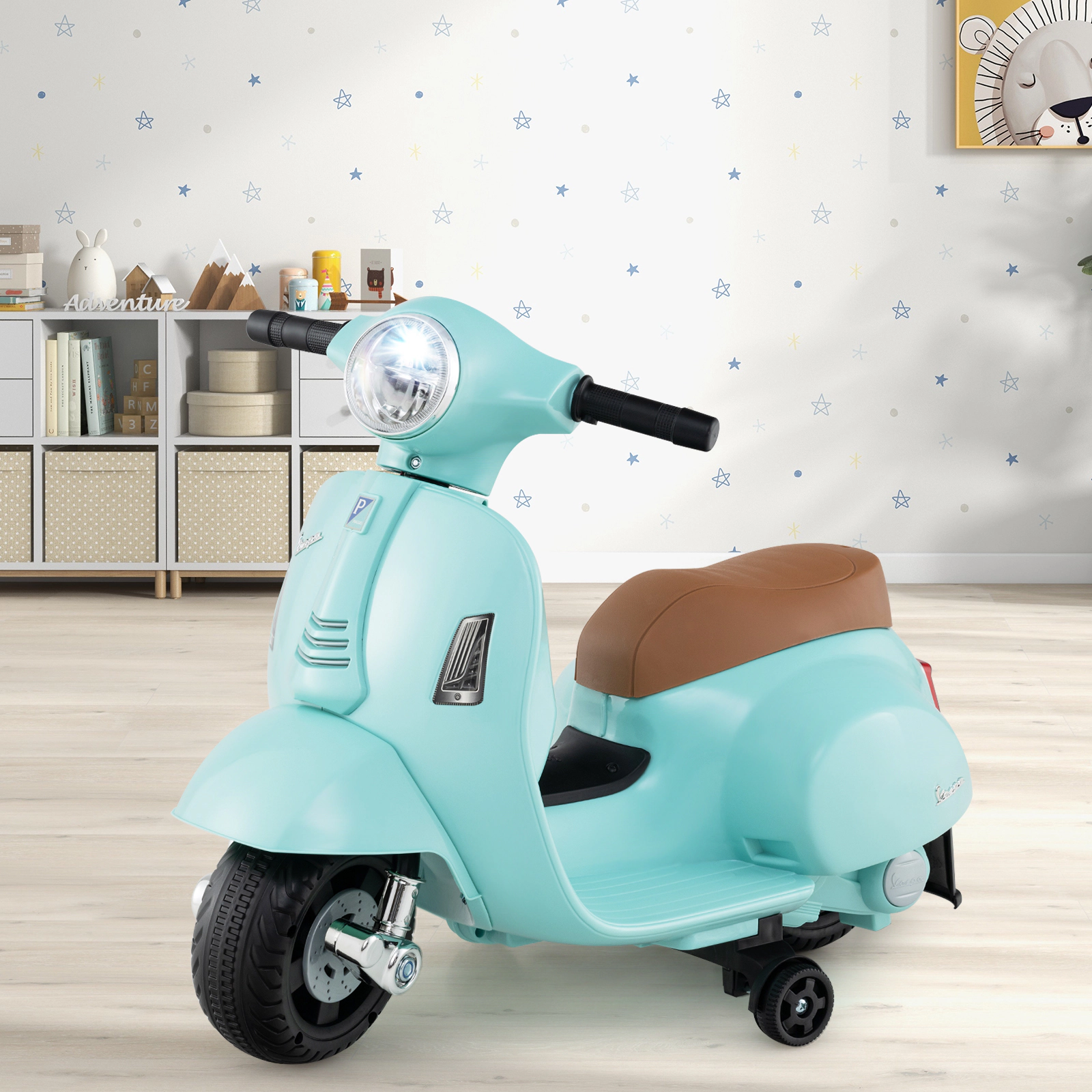 SUGIFT 6V 55-lb Capacity Green Kids Ride On Motorcycle Scooter with Training Wheels LED Headlight and Horn