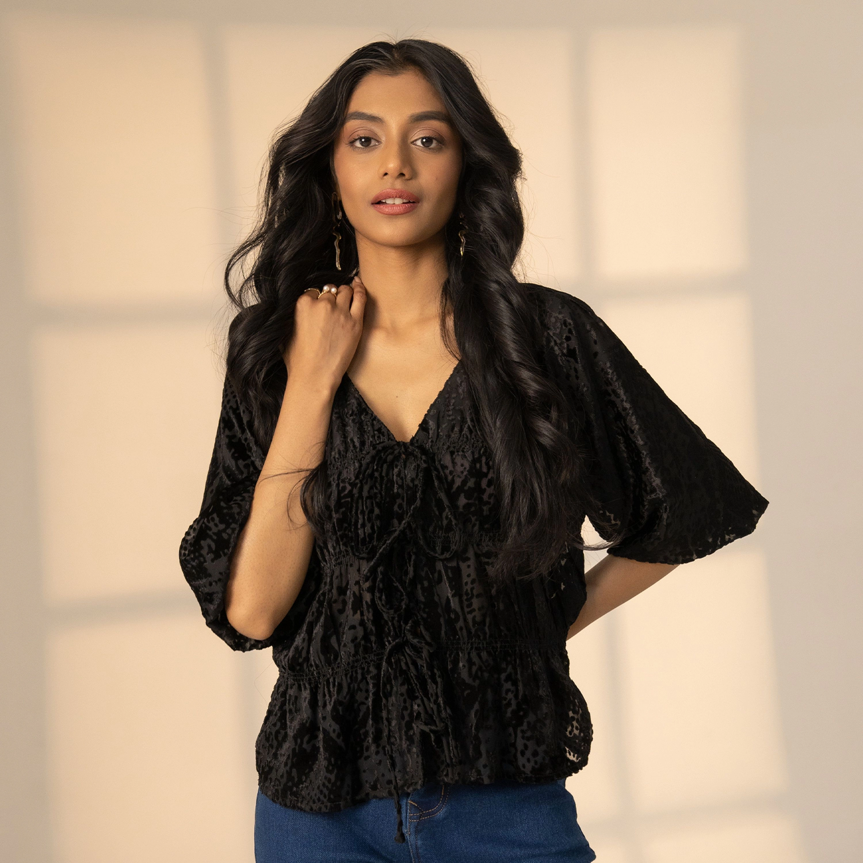 Rose & Nancy Women's Juniper Black Snake Velvet Blouse