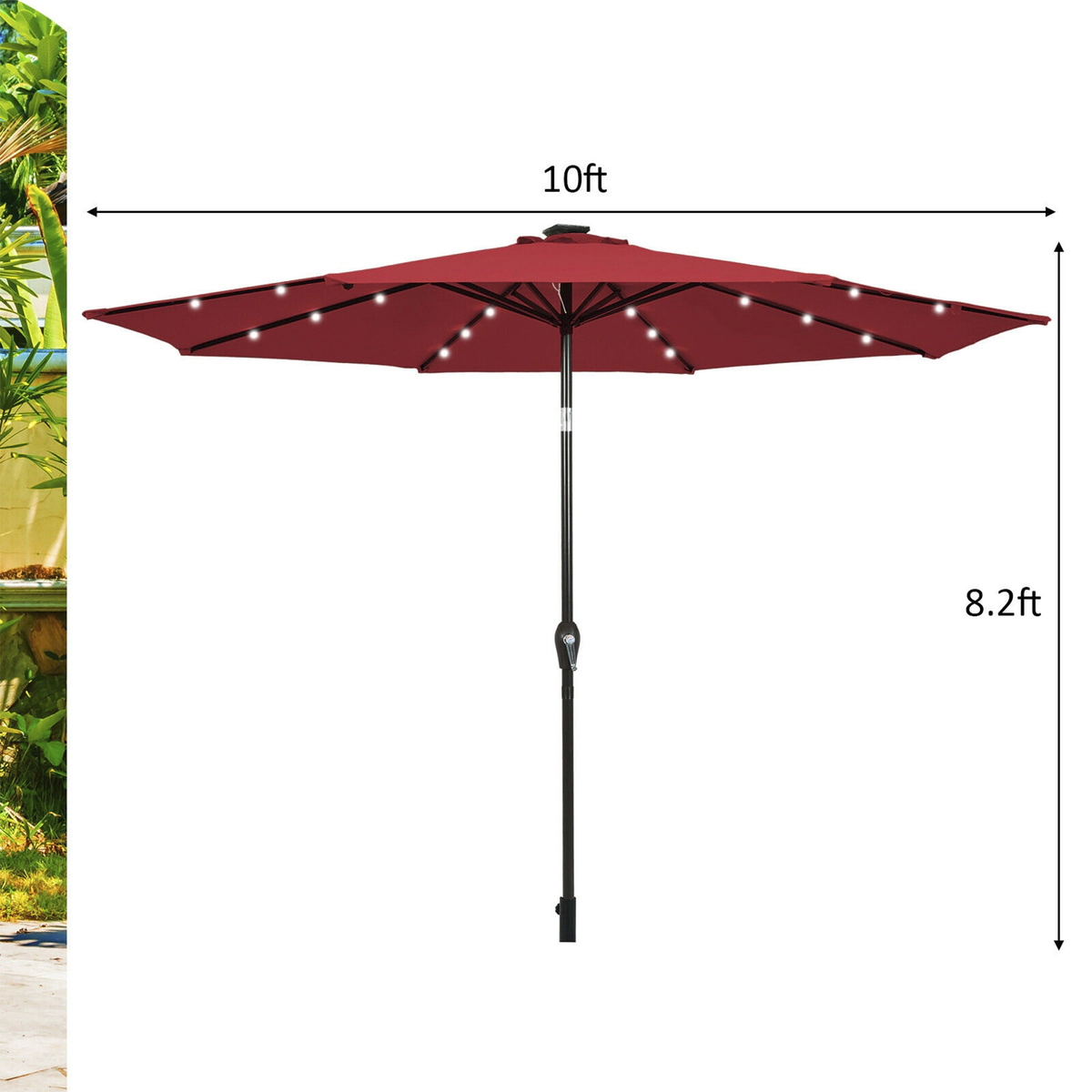 SUGIFT Push Button Tilt and Crank Lift 10 FT Solar LED Lighted Market Patio Umbrella