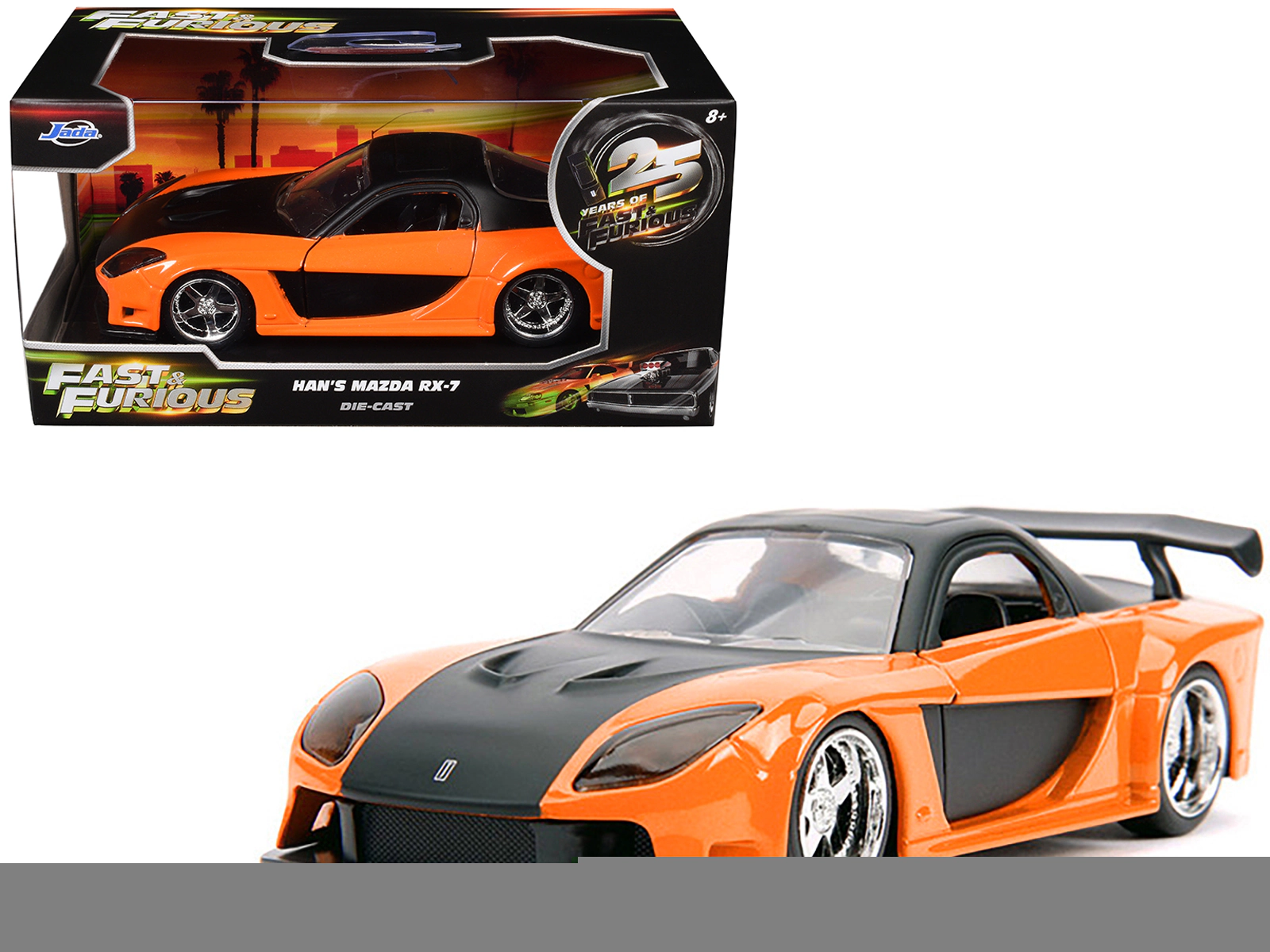 Jada Han's Mazda RX-7 RHD (Right Hand Drive) Orange Metallic and Black "25 Years of Fast & Furious" "The Fast