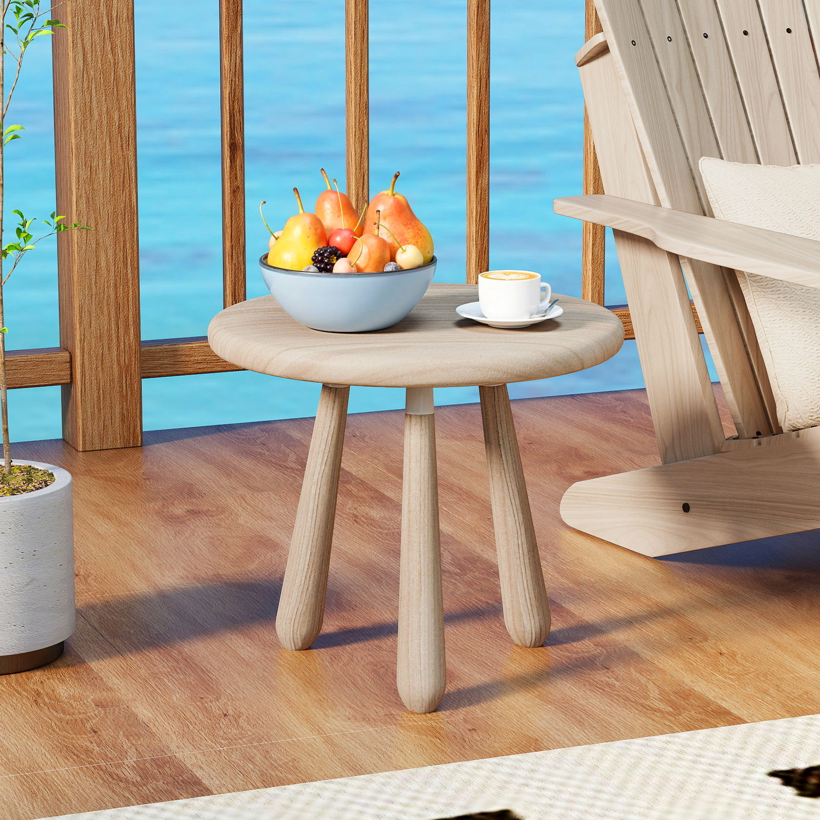 Glintex 18-Inch Round Solid Mahogany Side Table with 1-Inch Thickened Board, Natural