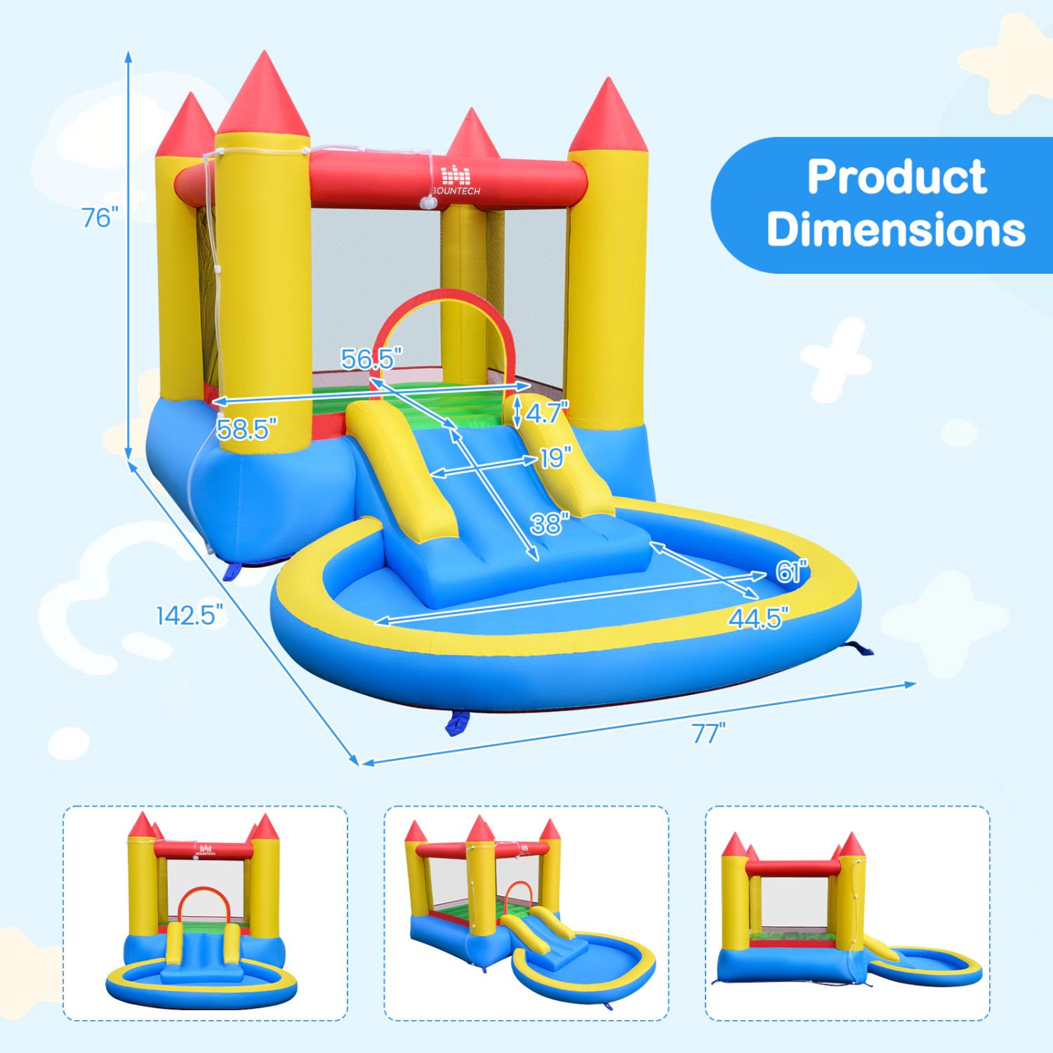 LJG Kids Water Park Wet Dry with Splash Pool and 380W Blower