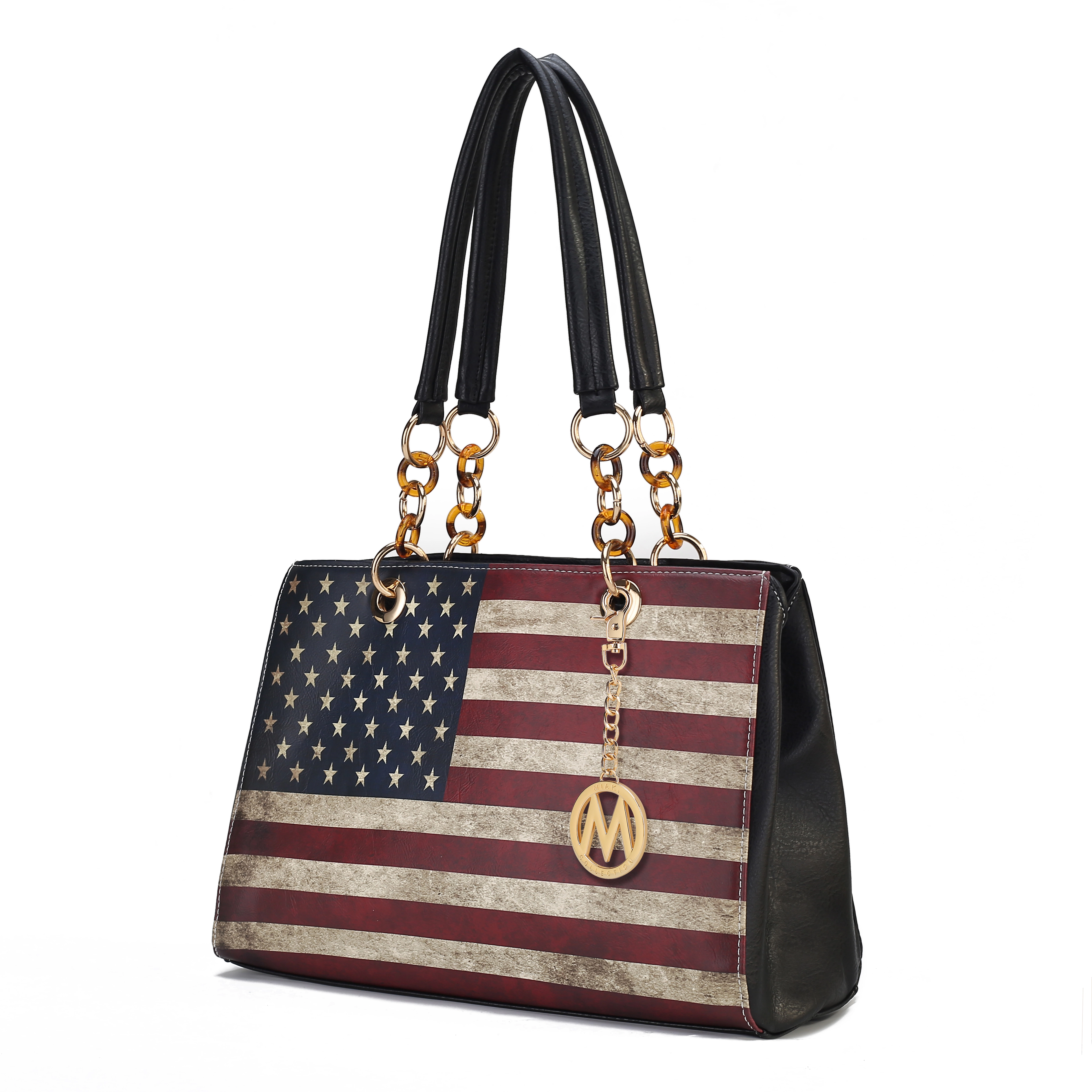 Mia K Collection Nevaeh Shoulder Bag - Vegan Leather Patriotic Print, Three Compartments
