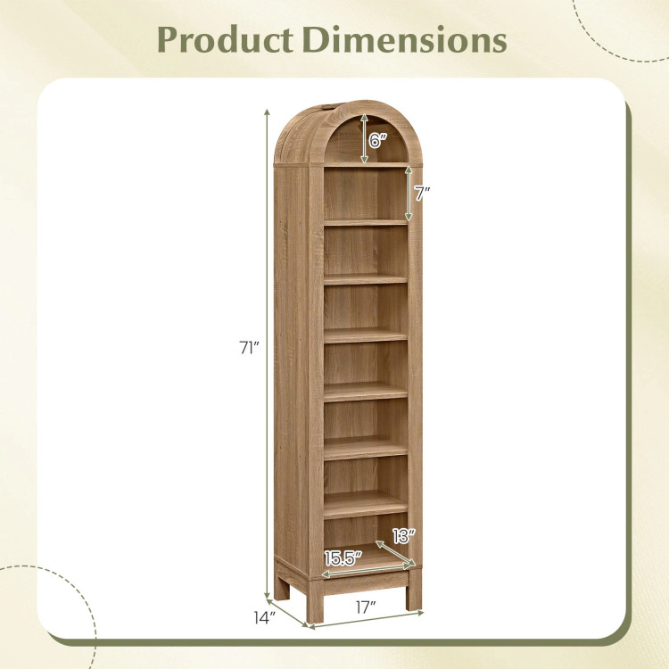 Hivvago 8-Tier Modern Arch Bookshelf with 3 Adjustable Shelves