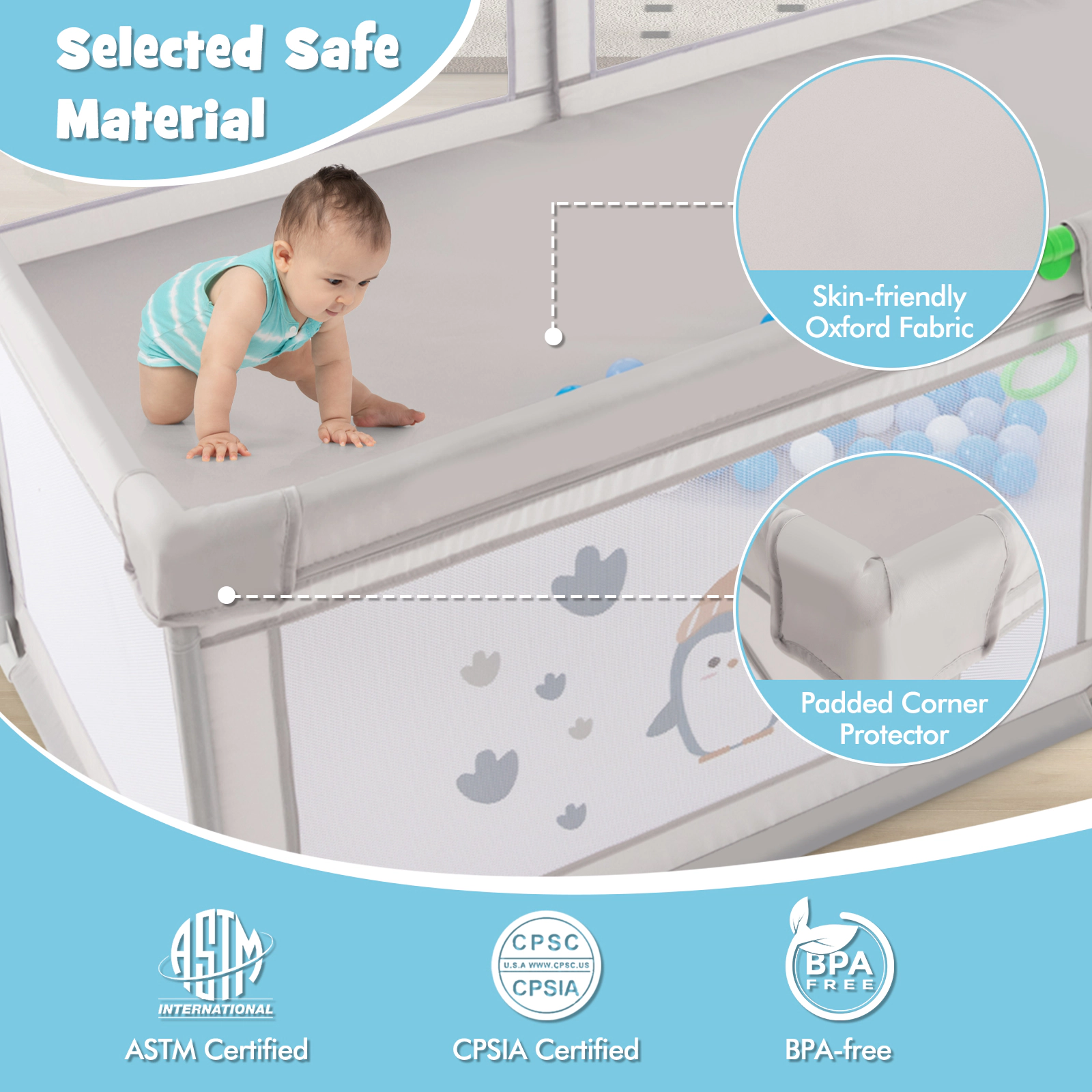 Slickblue Extra Large Toddler Play Yard with Pull Rings