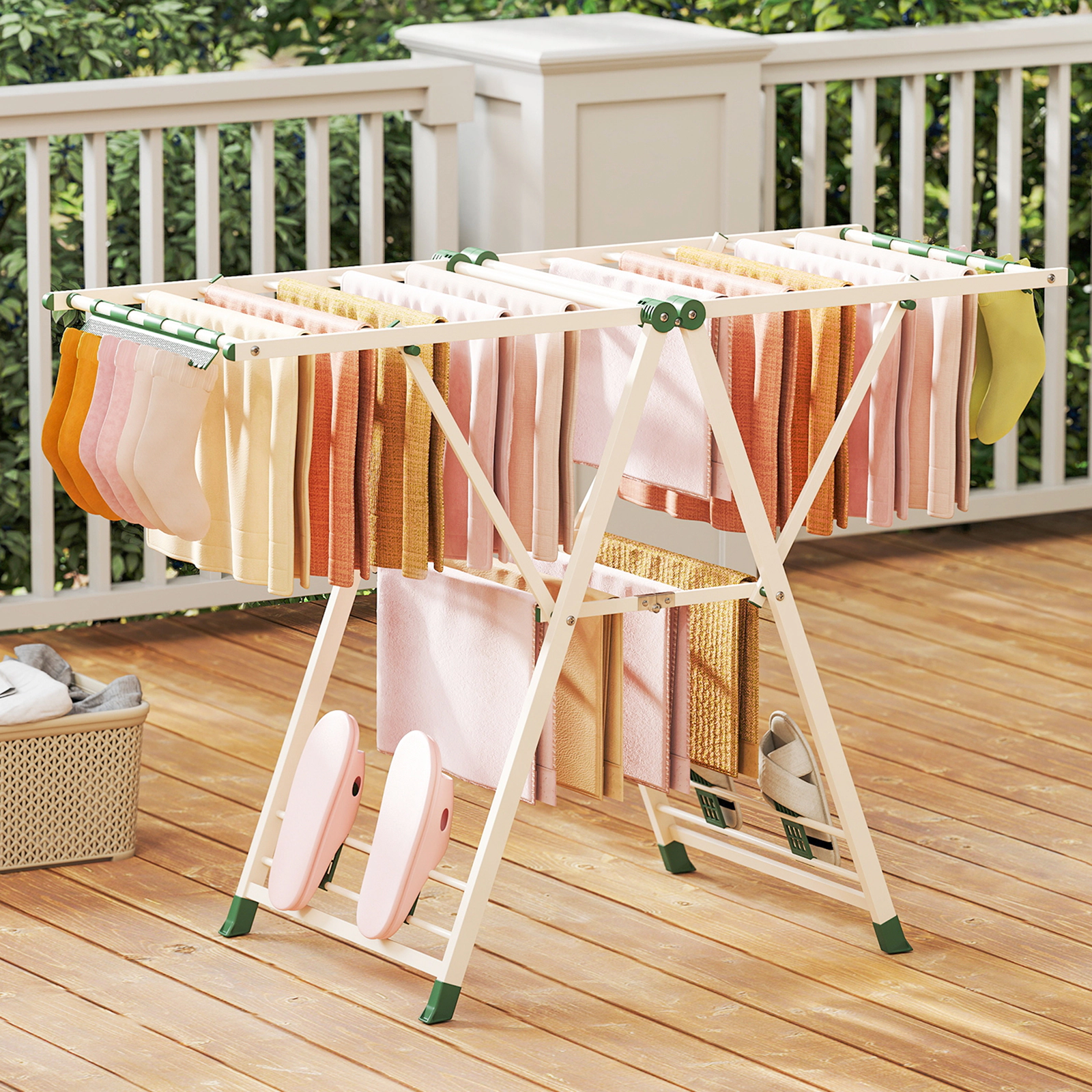 SUGIFT Height Adjustable Wing Clothes Drying Rack 90-lb Capacity Beige/White