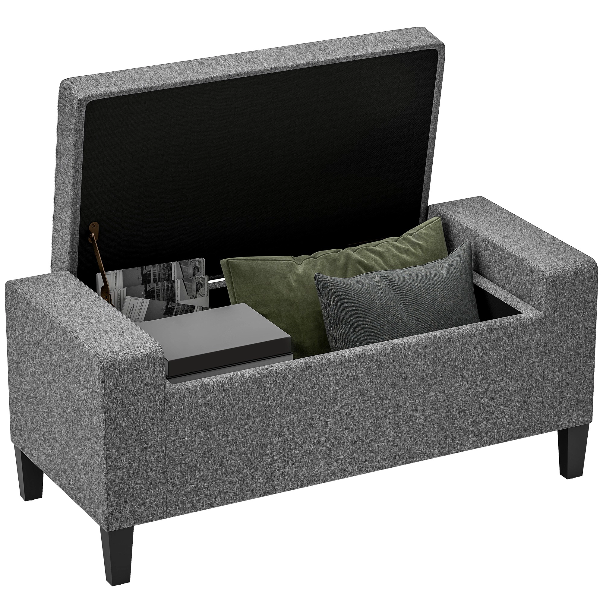 HONGGE 36 In Storage Ottoman Bench with Lift Top, Linen Upholstered with Rubberwood Legs