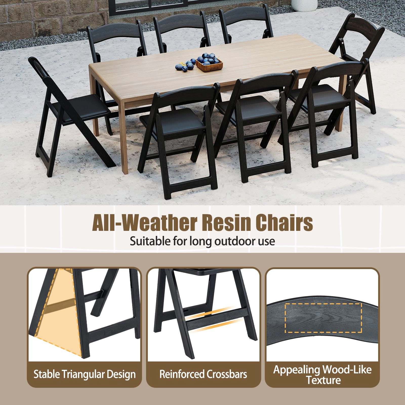 SlickBlue Unisex 4-Pack Resin Folding Chairs with Padded Seats