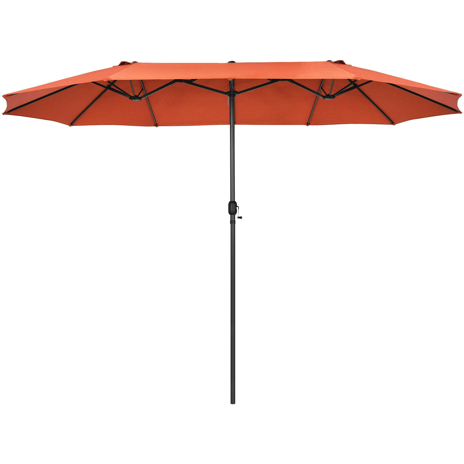 SUGIFT Double-Sided Patio Umbrella with Hand-Crank System 15.4-ft Wide Canopy Steel Frame Orange