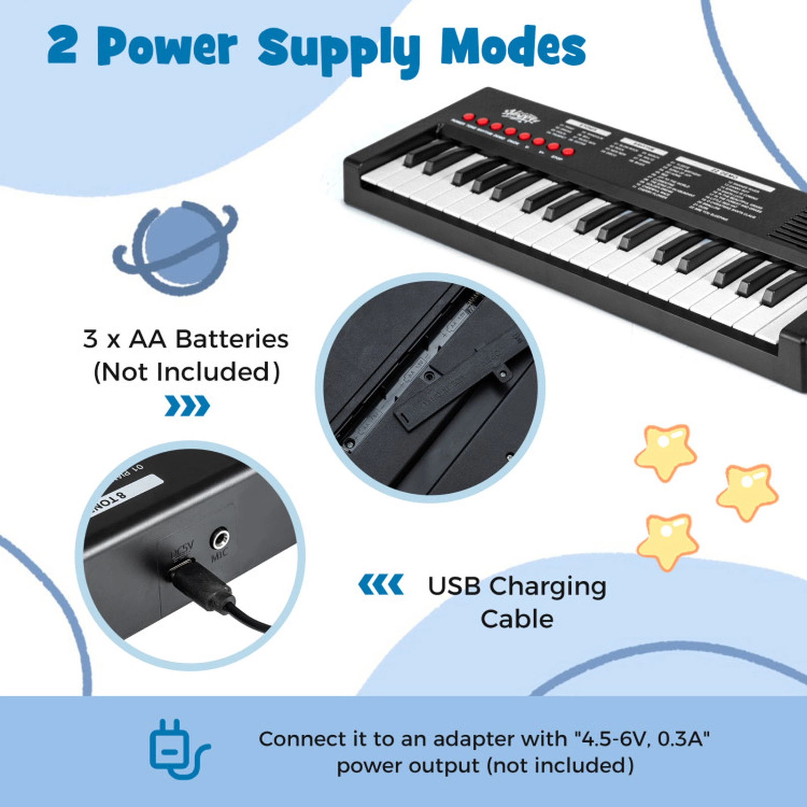 SUGIFT Kids Black 37-Key Electric Keyboard Piano with Microphone and 8 Rhythms 16-in W 6-in D 1.5-in H Ages 3+