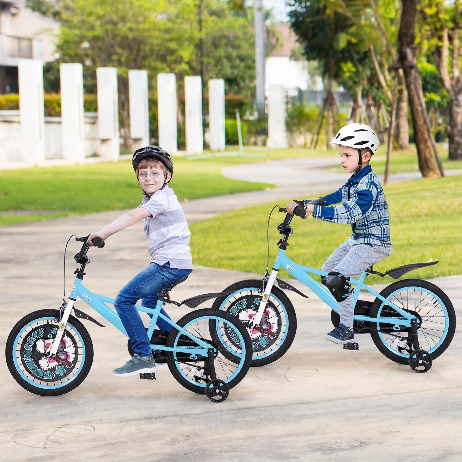 SUGIFT Kids Bicycle with Handbrake, Coaster Brake and Training Wheels 132-lb Capacity Ages 4-8 Blue