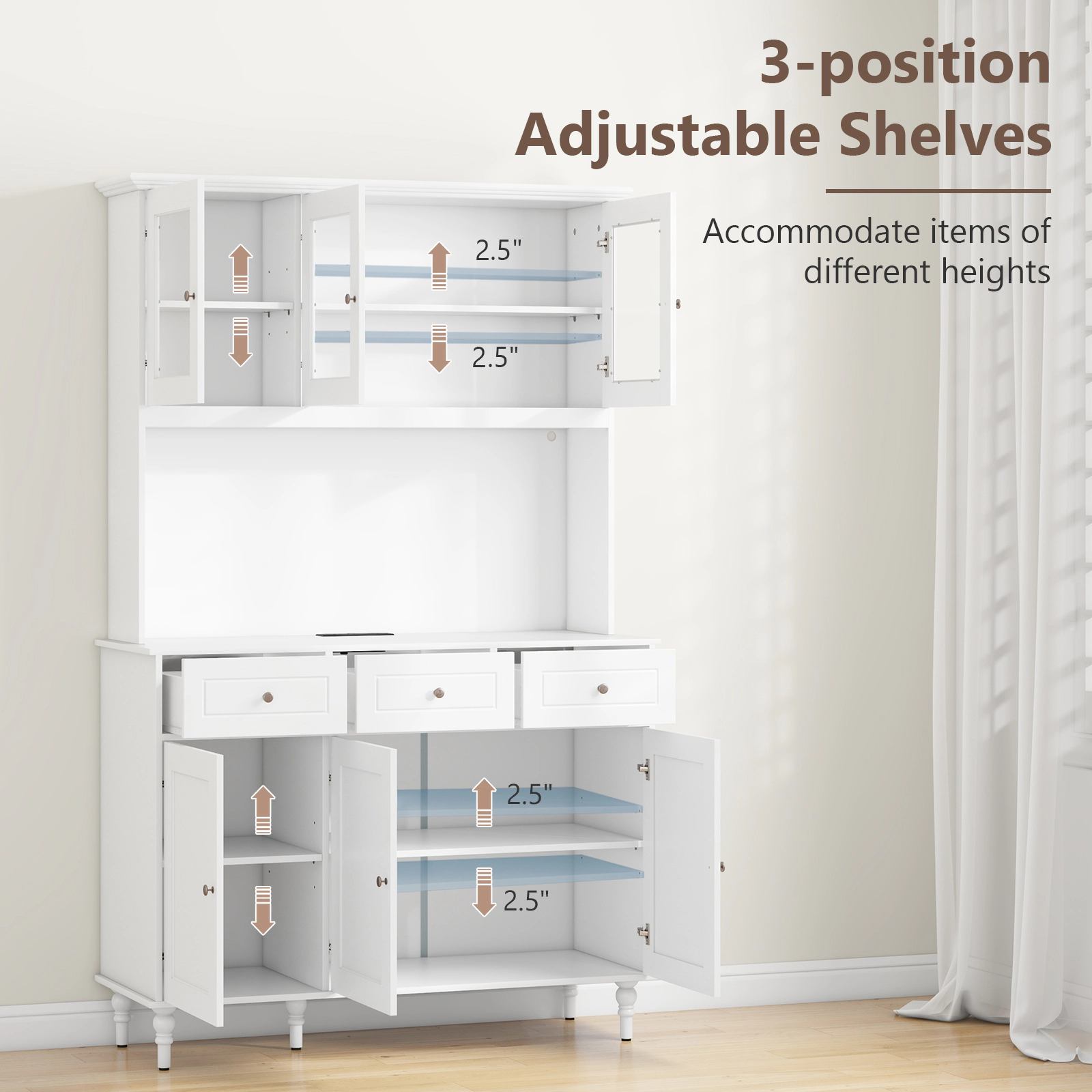 Hivvago 77 Inches Kitchen Pantry Storage Cabinet with LED Lights and Power Outlets
