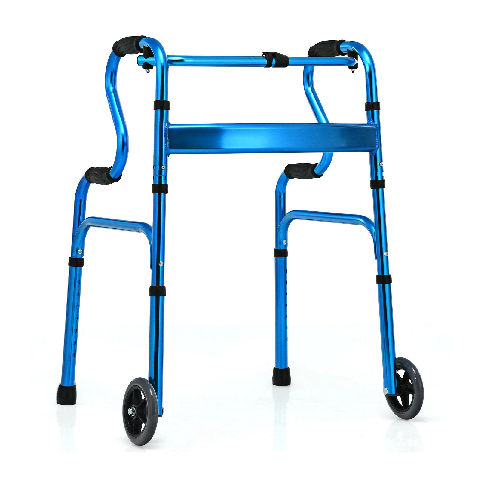 SUGIFT Aluminum Folding Wheeled Stand-Assist Walker 440-lb Capacity Height-Adjustable 25.6-in Wide Blue/Gray 1-Piece
