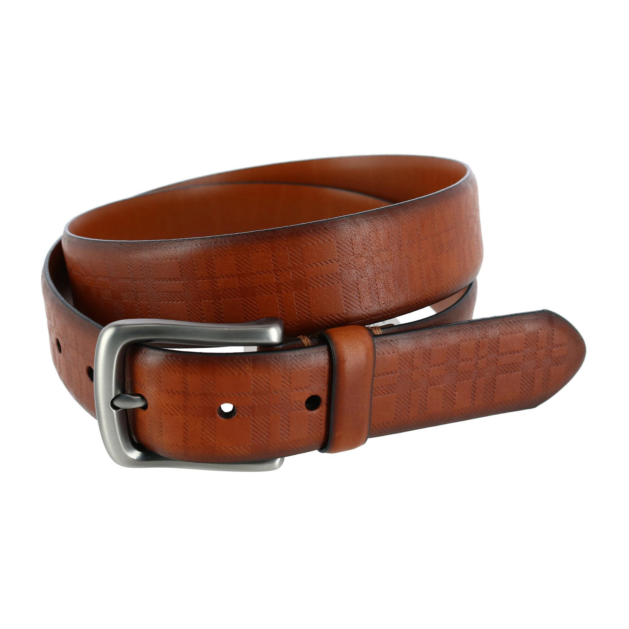 Trafalgar Men's Caelen Plaid Embossed Leather Belt