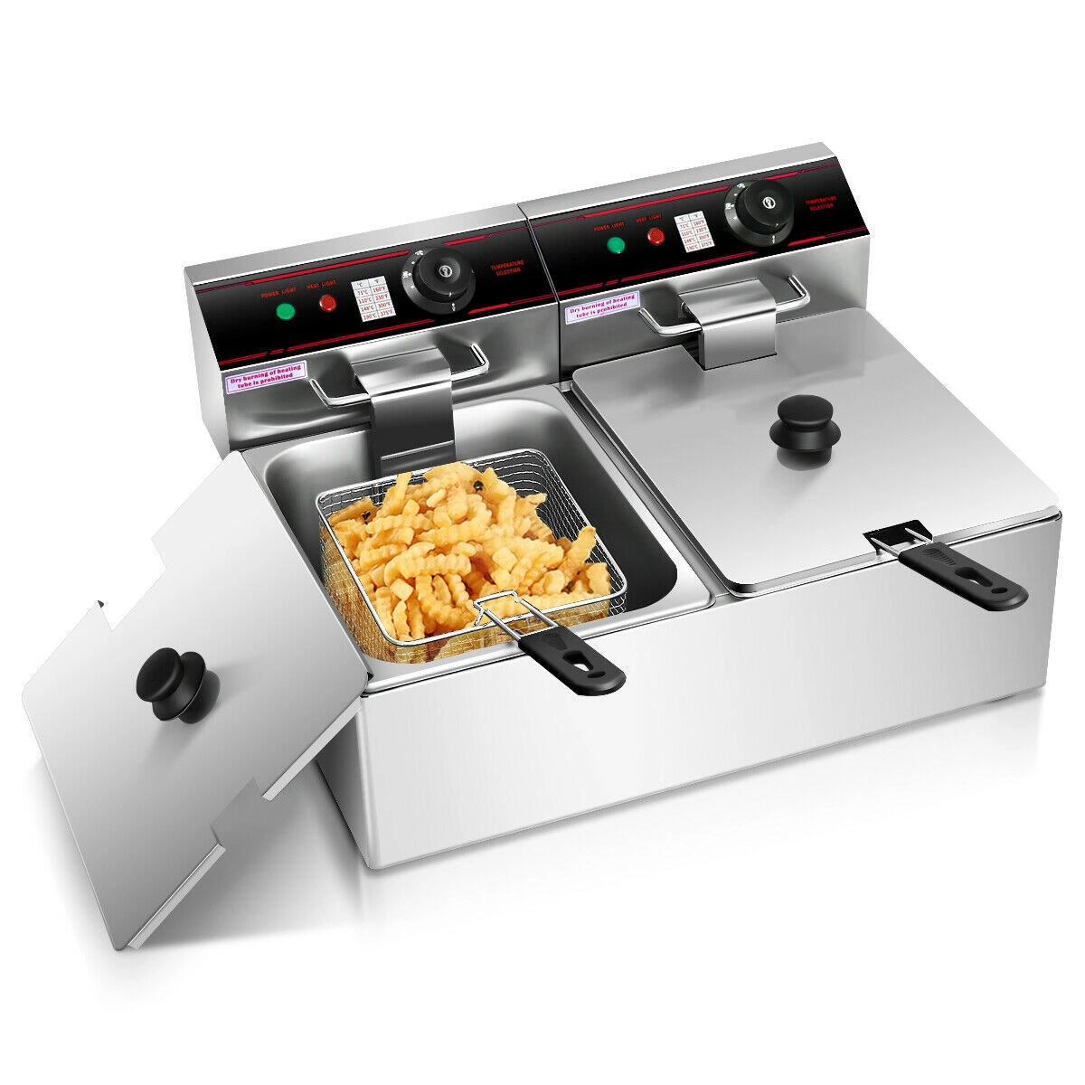 SUGIFT Silver Dual Tank Electric Countertop Deep Fryer with Overheat Reset Button 3400W 12.8-Qt 21.4-in W 17-in D