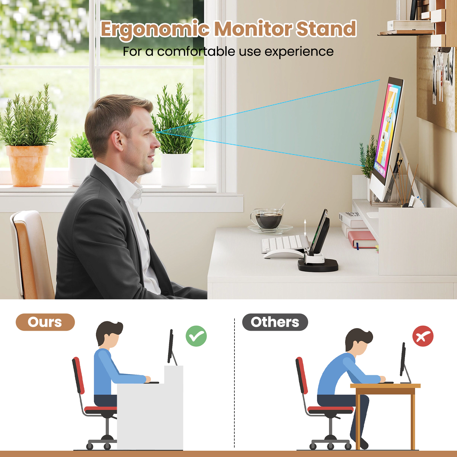 SUGIFT White Power Outlets and 2 Geometric Side Bookcases 43 Inch Computer Desk