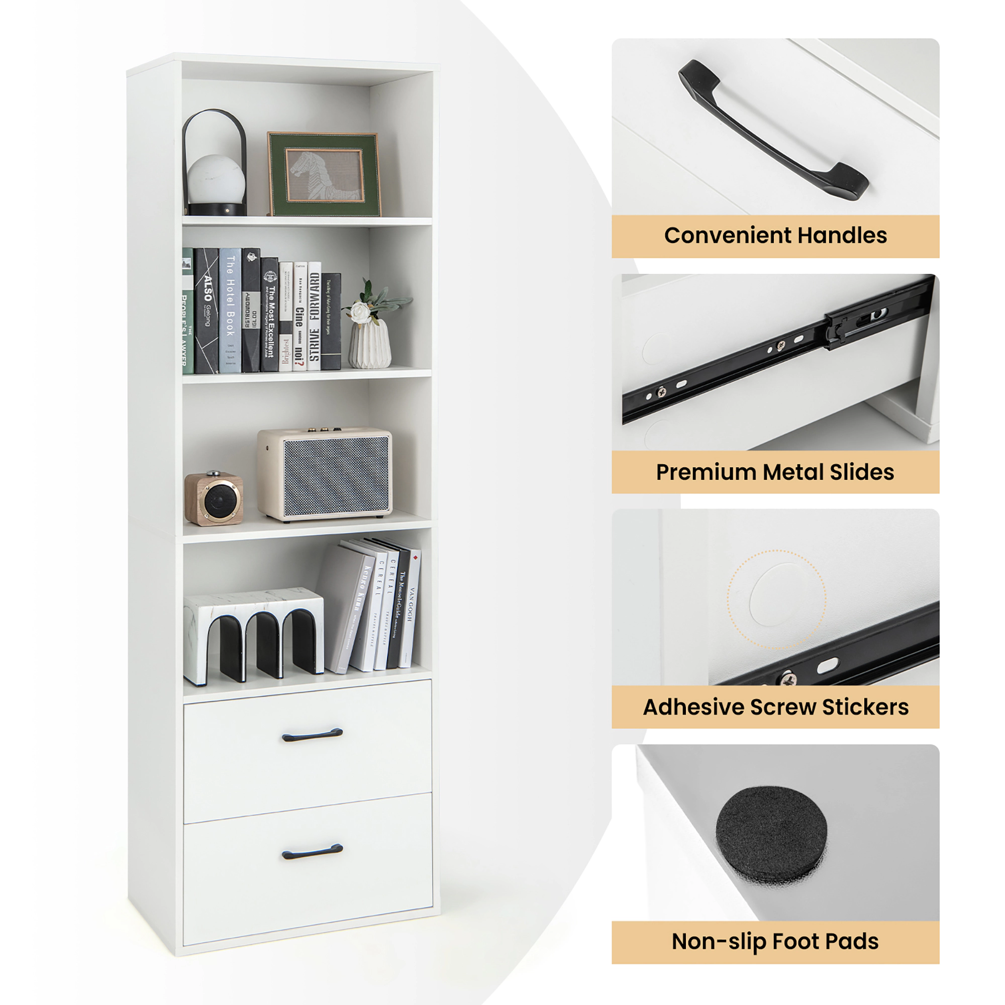 Costway 6-Tier Tall Bookshelf Freestanding Modern Bookcase White Storage Cabinet