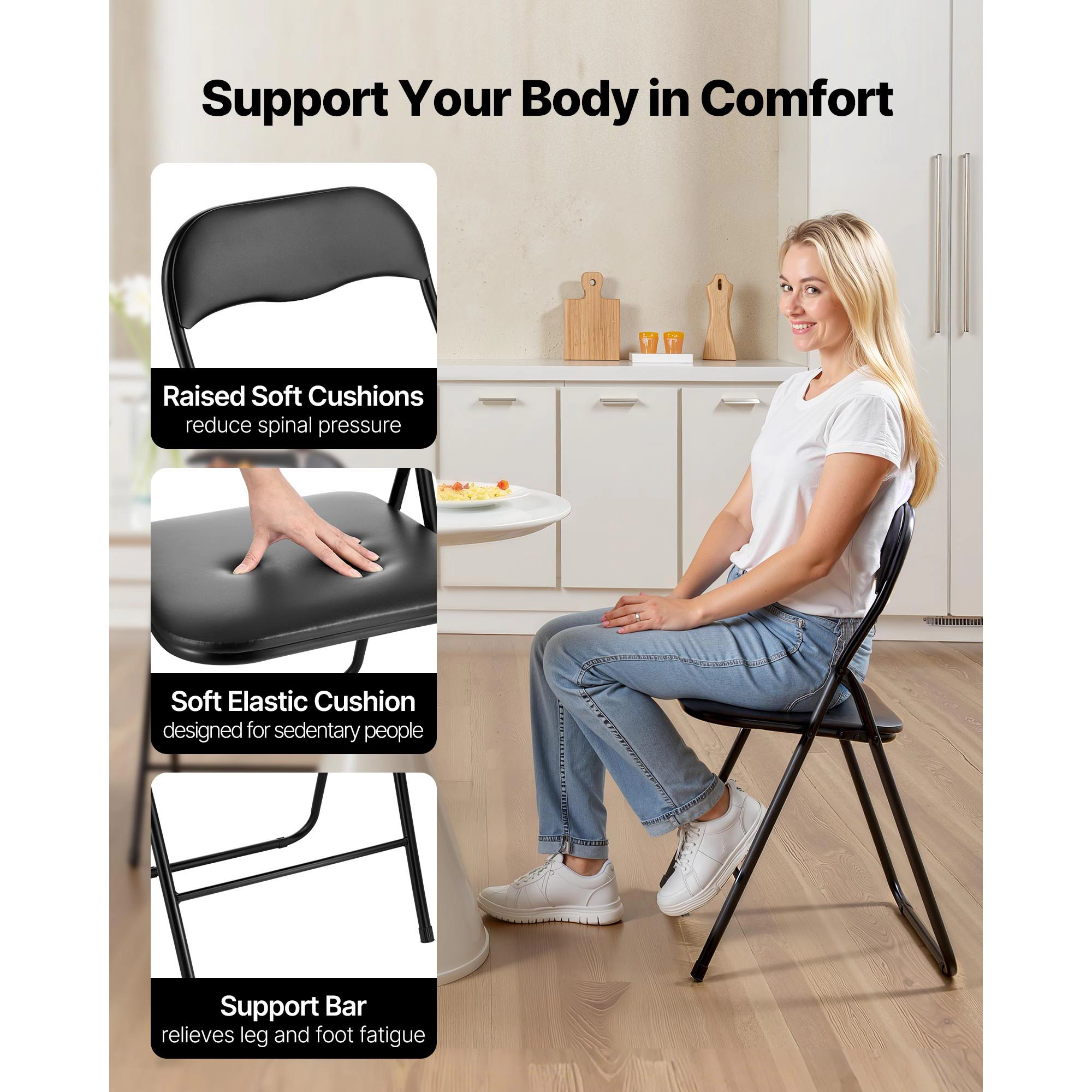 HONGGE Folding Chairs Foldable Chairs with Heavy Duty Metal Frame Portable Folding Card Table Chairs Stackable Seats